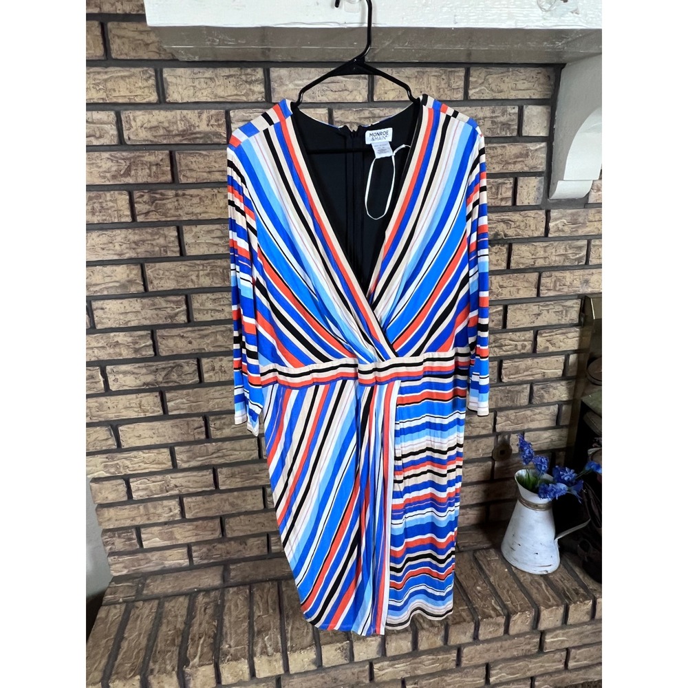 Monroe & Main Womens Dress Striped Faux Wrap 3/4 Sleeve Knee Length‎